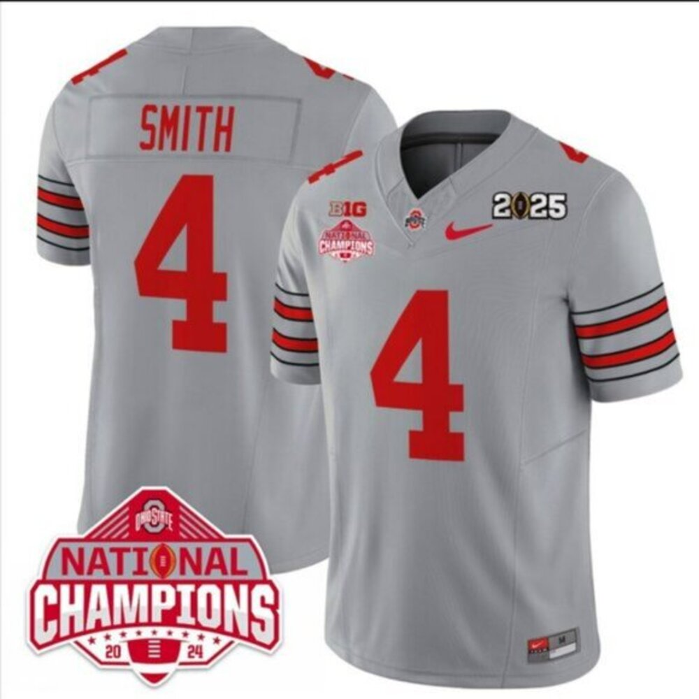 Mens Youths Kids Jeremiah Smith 2025 CFP National CH Gray Stitched Jersey